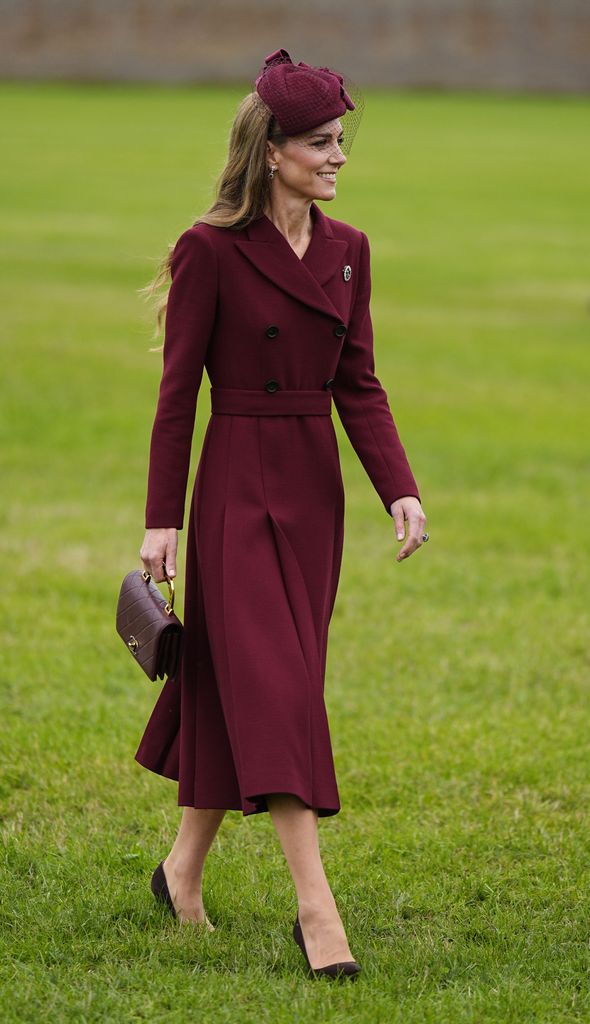 Catherine, Princess of Wales during the arrival of U.S. President Donald Trump and First Lady Melania Trump for a state visit at Windsor Castle on September 17, 2025 in Windsor