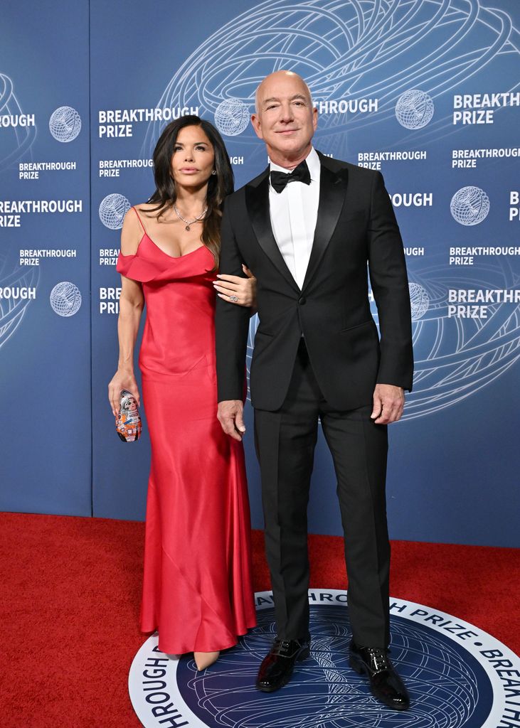 Lauren SÃ¡nchez and Jeff Bezos attend the 11th Breakthrough Prize Ceremony at Barker Hangar on April 05, 2025 in Santa Monica, California