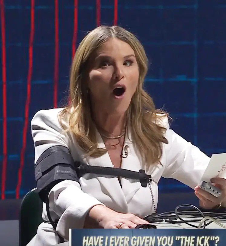 jenna bush hager strapped to lie detector with shocked expression on her face