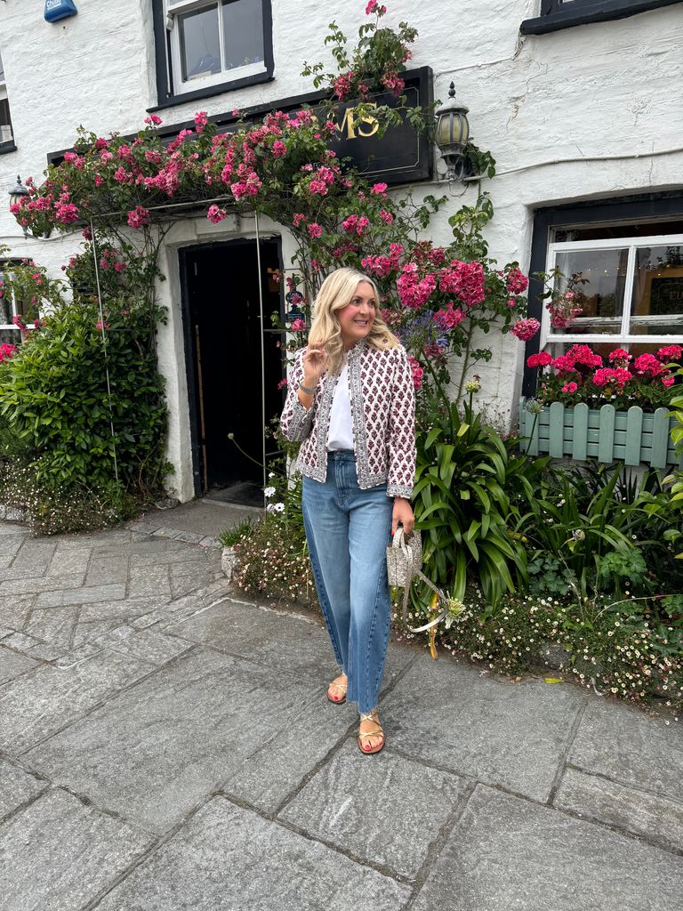 Comfort (M&S barrel jeans) + Structure (cropped jacket) + One Statement Piece (glittery bag) 
