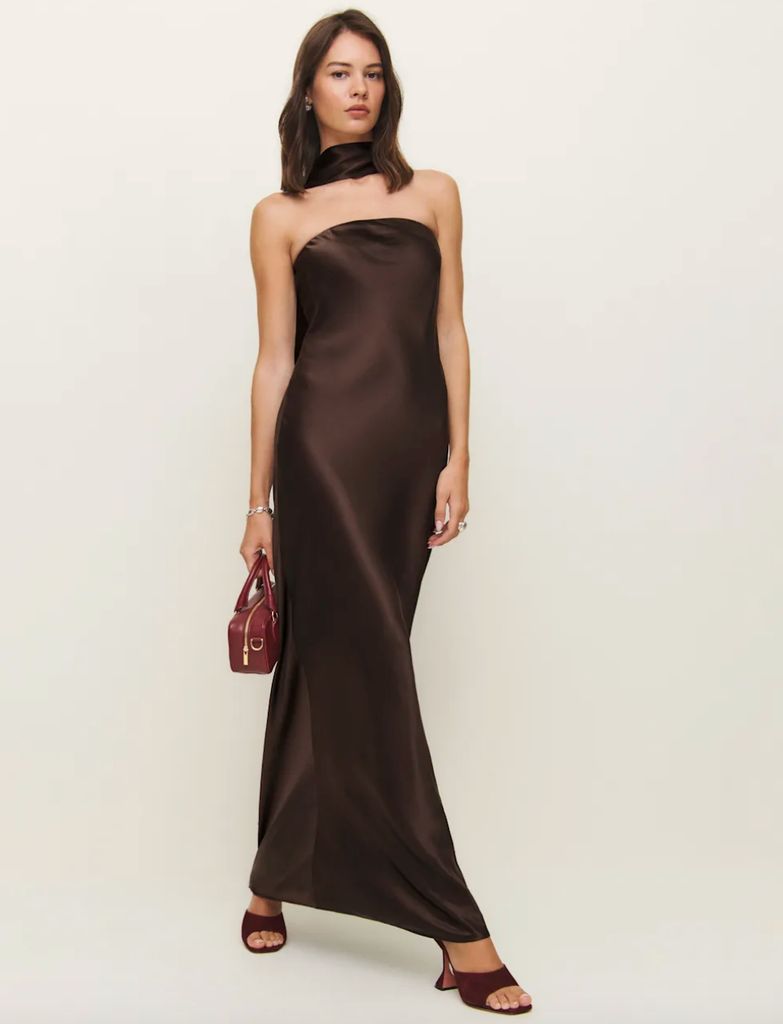 Reformation Oren Silk Dress with neck scarf