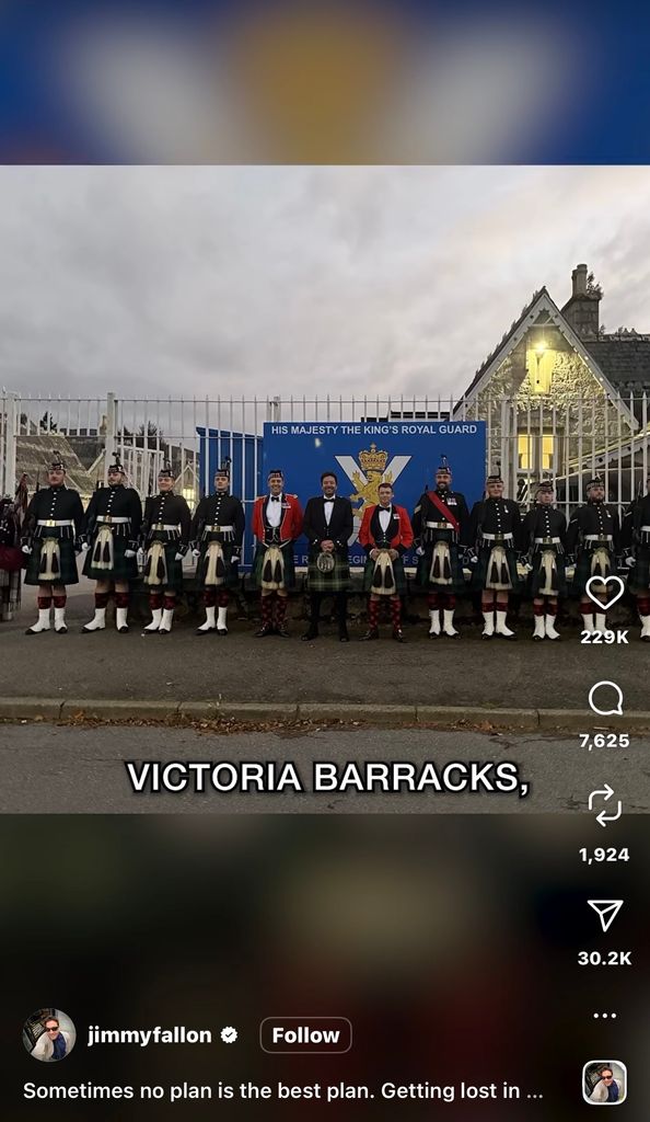 The Royal Regiment of Scotland hosted the TV star for dinner during his trip to Scotland