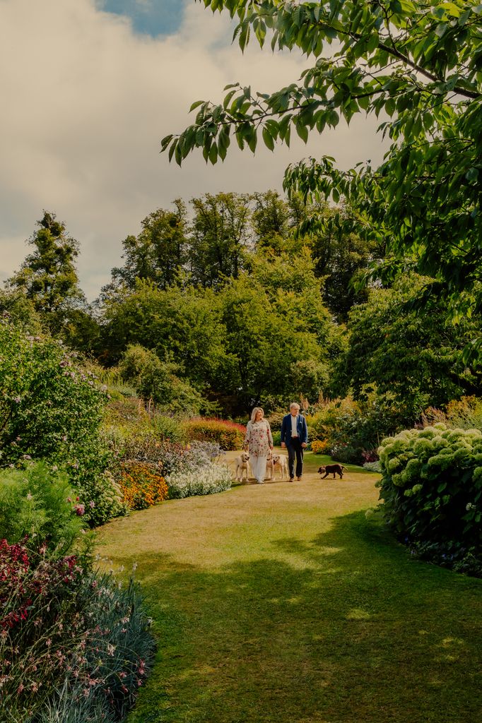 Lord and Lady Carnarvon in the Secret Garden at Highclere Castle, Highclere, Newbury, Hampshire, United Kingdom. 29th August 2025