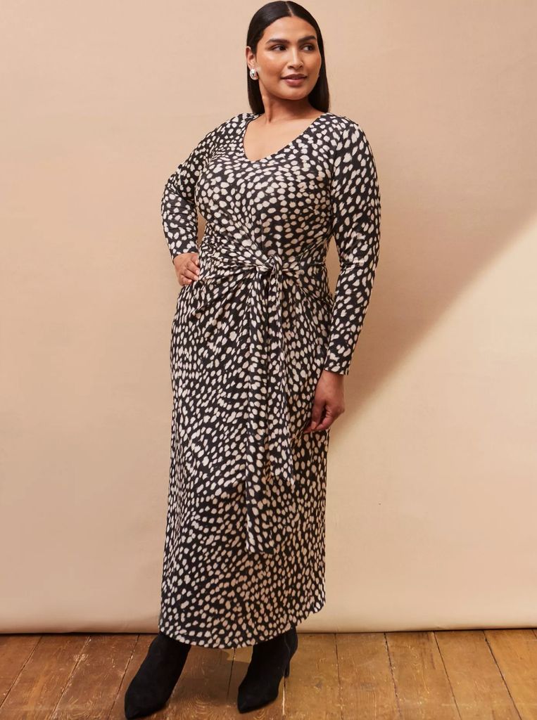 Live Unlimited Curve Animal Print Tie Front Jersey Dress