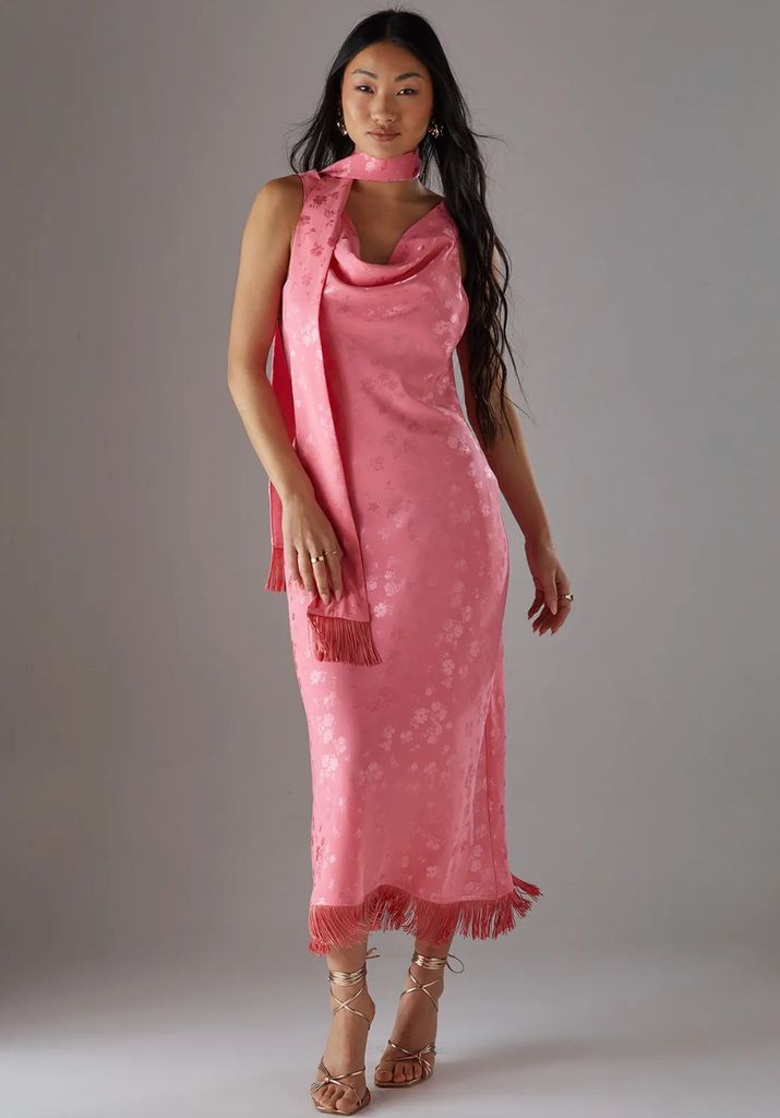 boohoo pink neck scarf dress