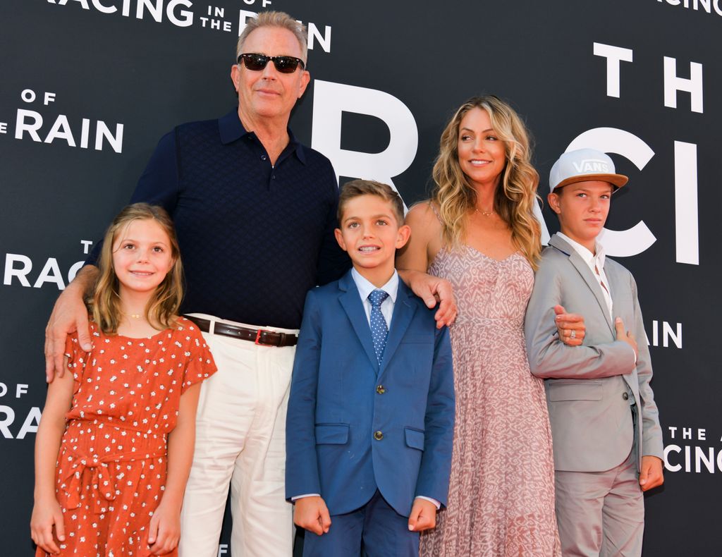 Grace Avery Costner, Kevin Costner, Hayes Logan Costner, Christine Baumgartner, and Cayden Wyatt Costner in 2019