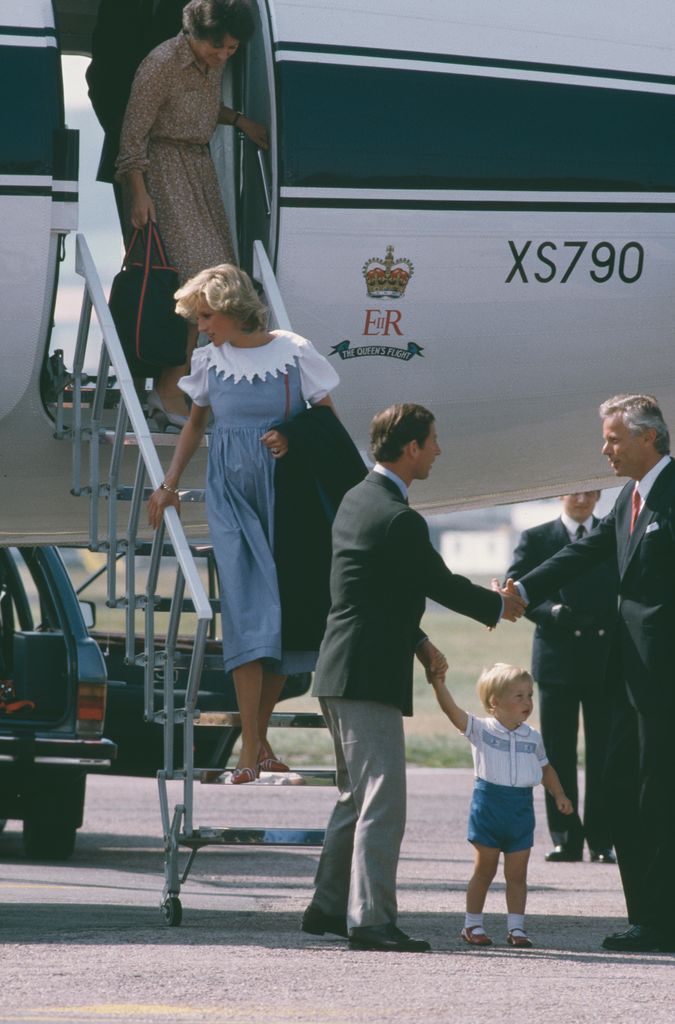 Diana, Charles and William at Aberdeen airport in 1984