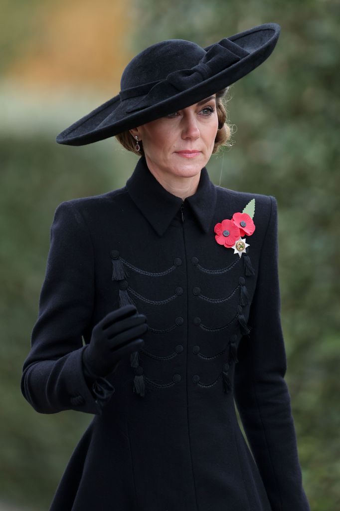 Catherine, Princess of Wales in black coat dress and hat