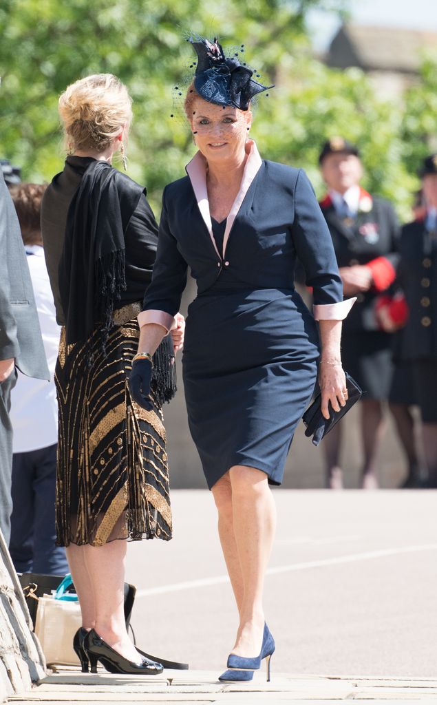 Sarah Ferguson in a navy-blue mini dress