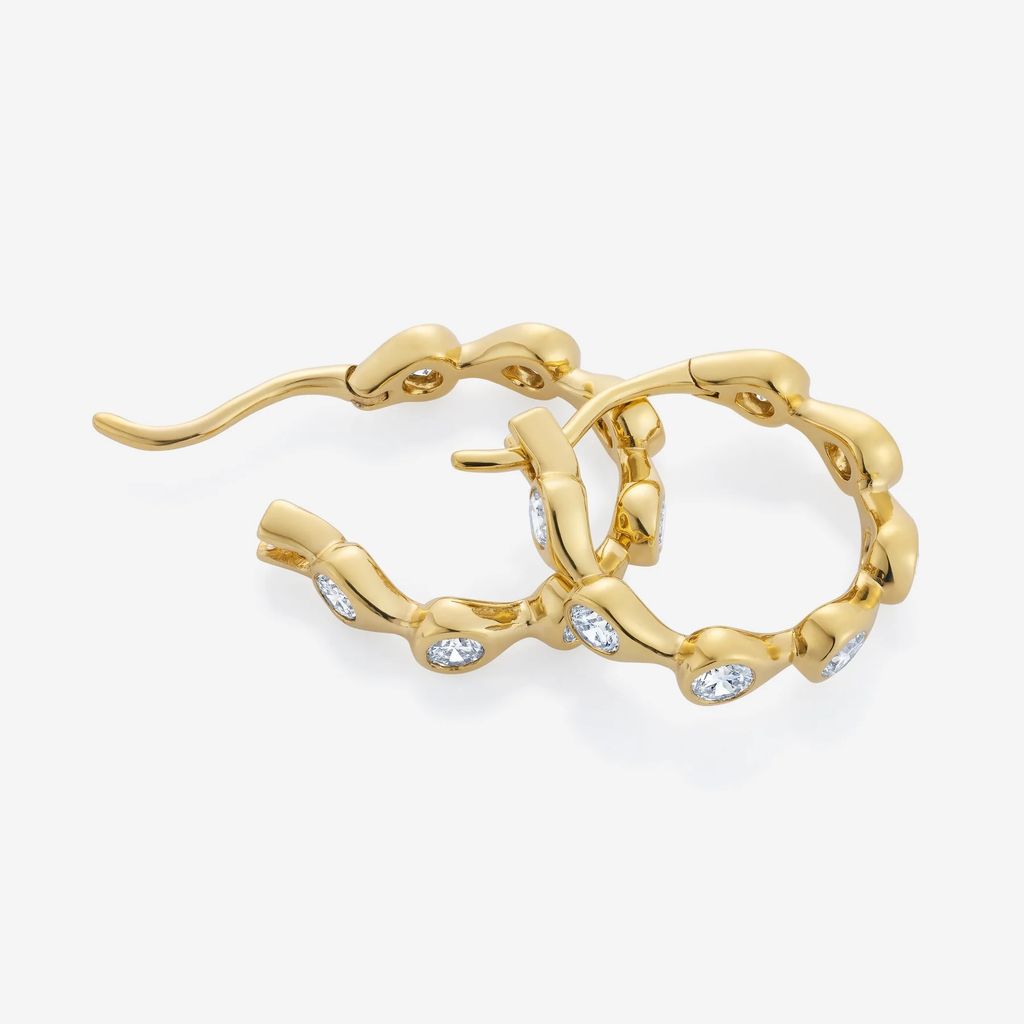 Anting Royal Mint 886 Anting Hoop Berlian Tetesan Air Mata, Emas Kuning 18 karat