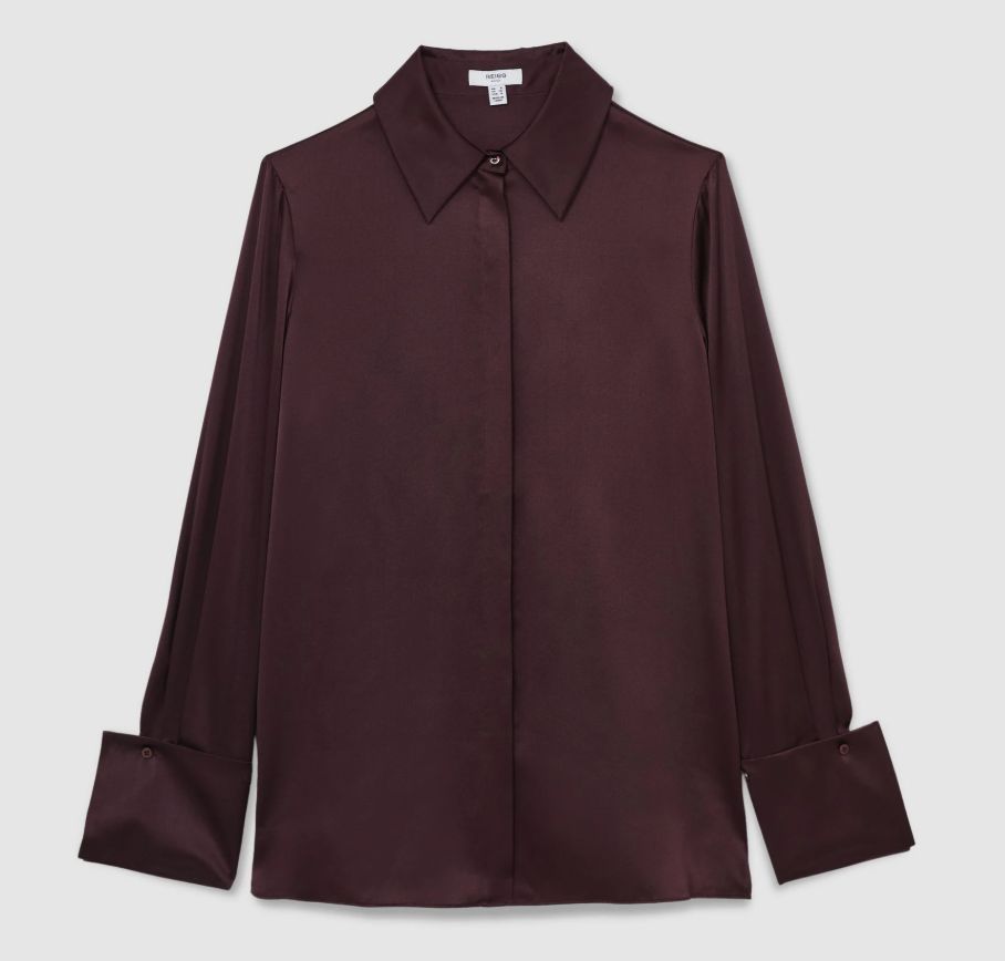 Reiss Red Hailey Silk Double-Cuff Button-Through Kemeja
