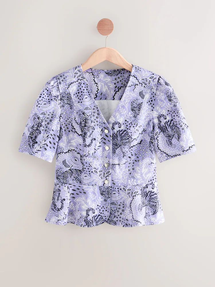 Top Tiger Lace Denim Peplum Top
