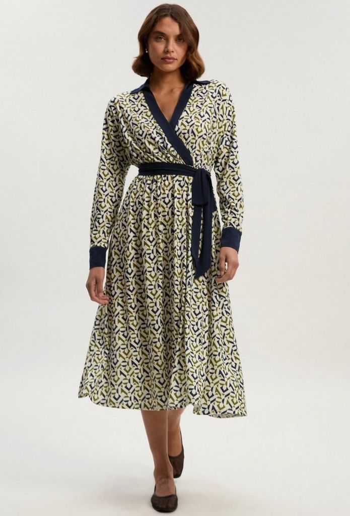 Karen Millen Geo Print Crepe Tie Waist Maxi Dress