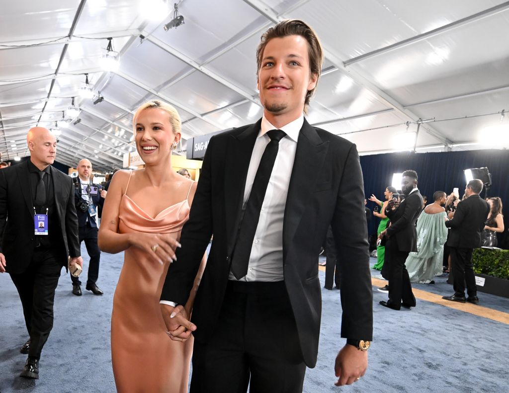 Millie Bobby Brown, Jake Bongiovi at the 31st Screen Actors Guild Awards held at Shrine Auditorium and Expo Hall on February 23, 2025 in Los Angeles, California