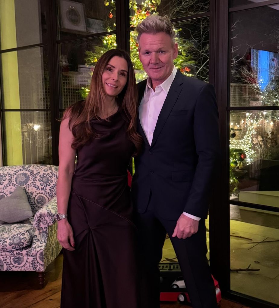 Tana Ramsay wears a fig dress next to Gordon Ramsay