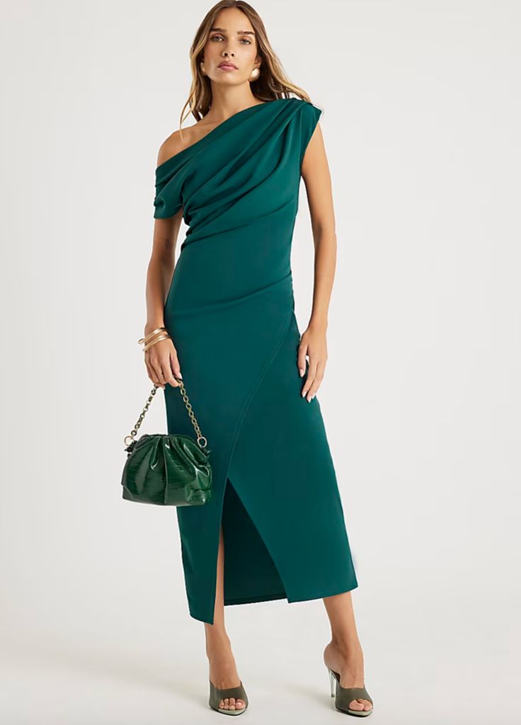 River Island Green Asymmetric Draped Wrap Midi Dress