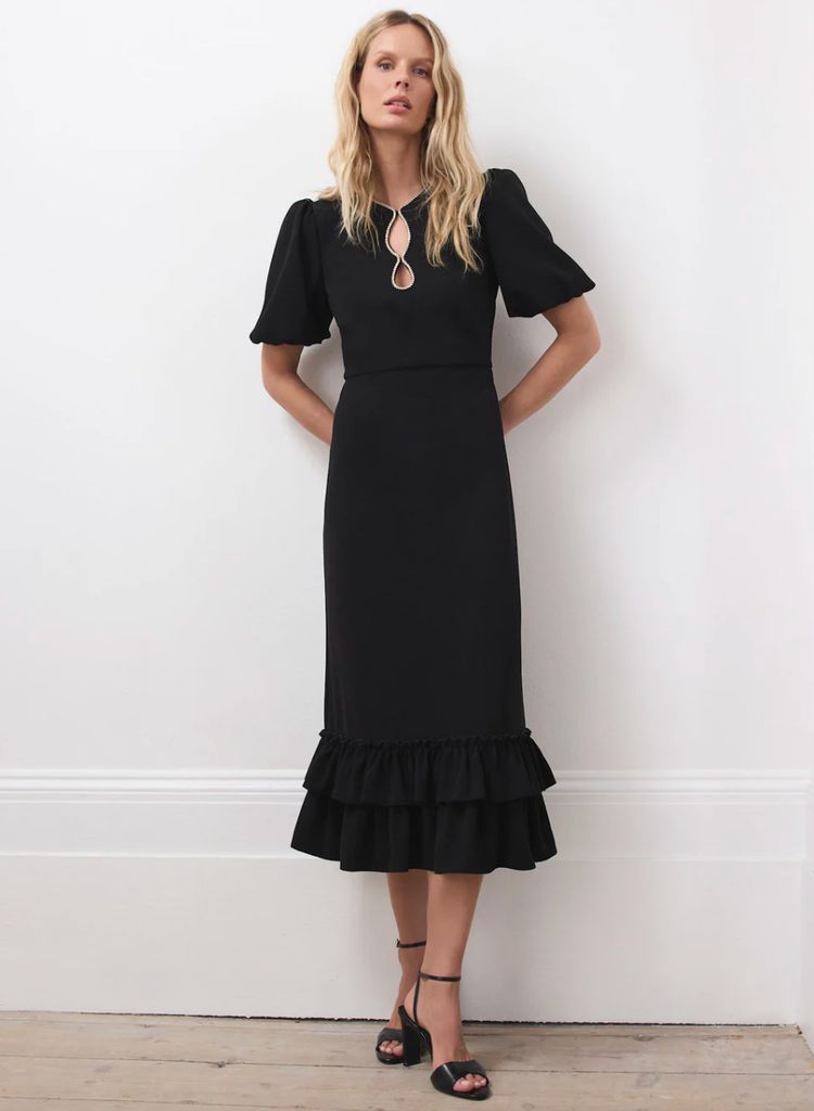 Mint Velvet Black Diamante Trim Midi Dress