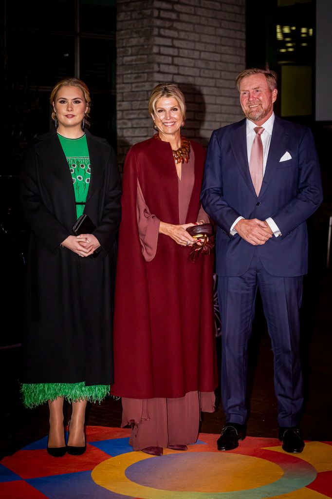 AMSTERDAM, NETHERLANDS - OCTOBER 27: King Willem-Alexander of The Netherlands, Queen Maxima of The Netherlands and Princess Amalia of The Netherlands attend the concert to celebrate the 750th year of official existence at the Museumplein on October 27, 2025 in Amsterdam, Netherlands. (Photo by Patrick van Katwijk/Getty Images)