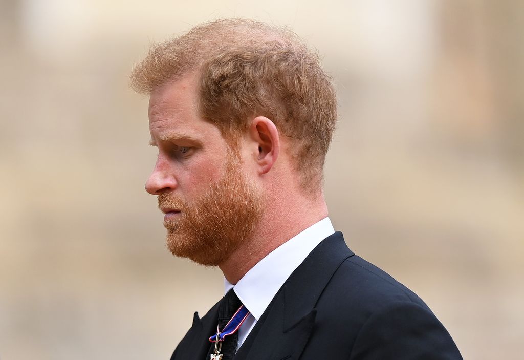 Prince Harry joined the Procession following the State Hearse carrying the coffin of Queen Elizabeth II towards St George's Chapel