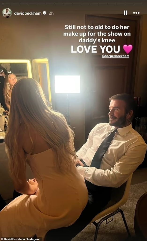 Harper and David behind the scenes at Paris Fashion Week.