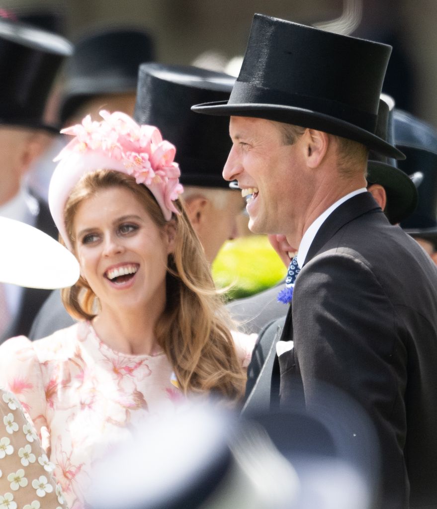Prince William and Princess Beatrice laughing together at Ascot