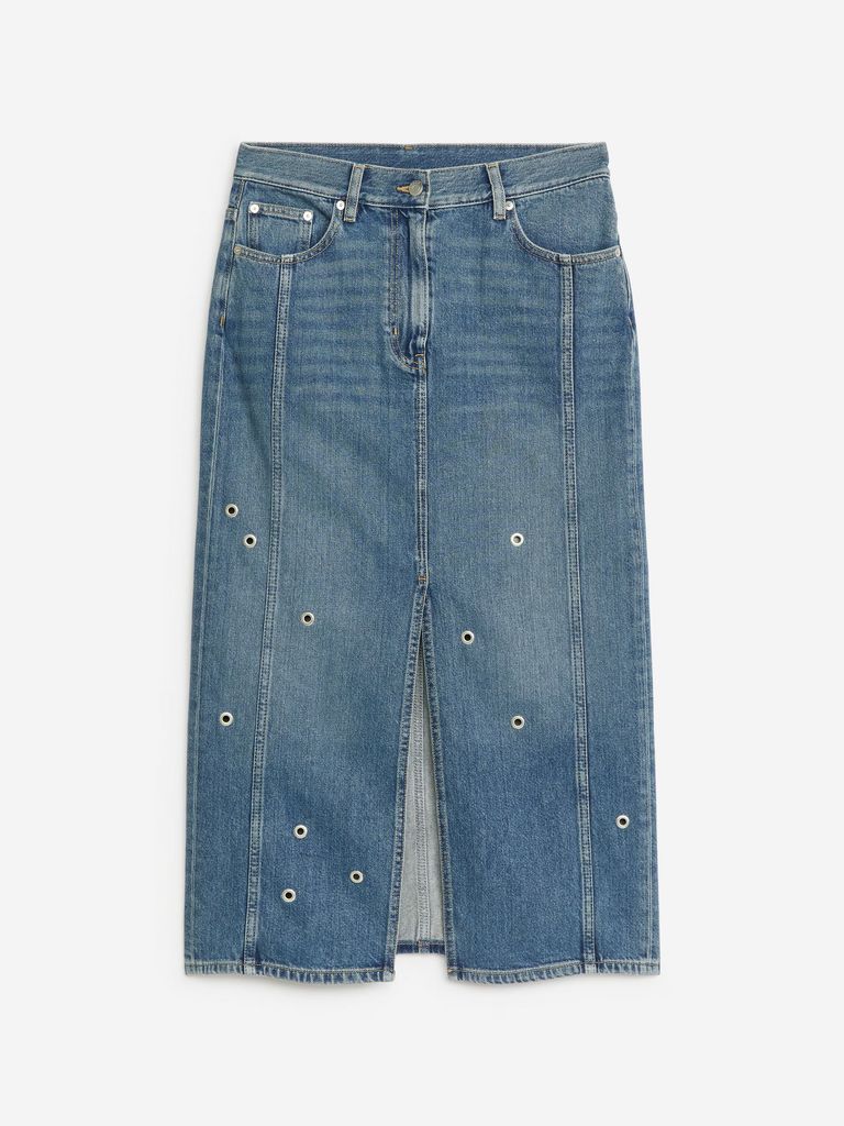 eyelet denim skirt product shot