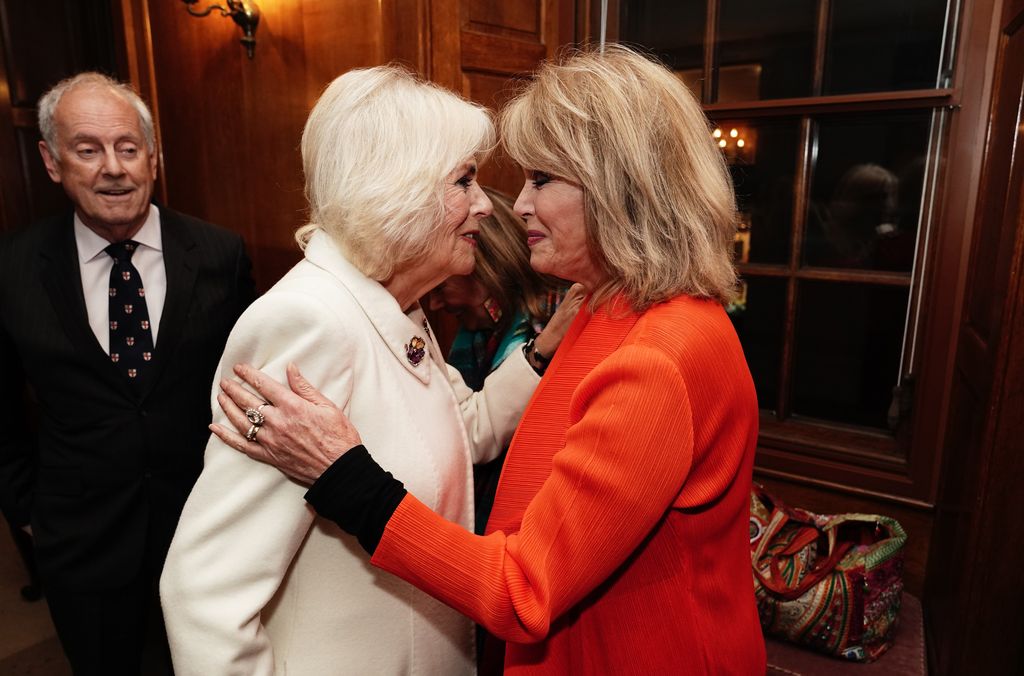 Queen Camilla seen greeting Joanna Lumley