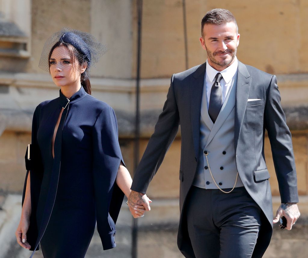 Victoria Beckham dan David Beckham menghadiri pernikahan Pangeran Harry dengan Meghan Markle di Kapel St George, Kastil Windsor pada 19 Mei 2018 di Windsor, Inggris. 