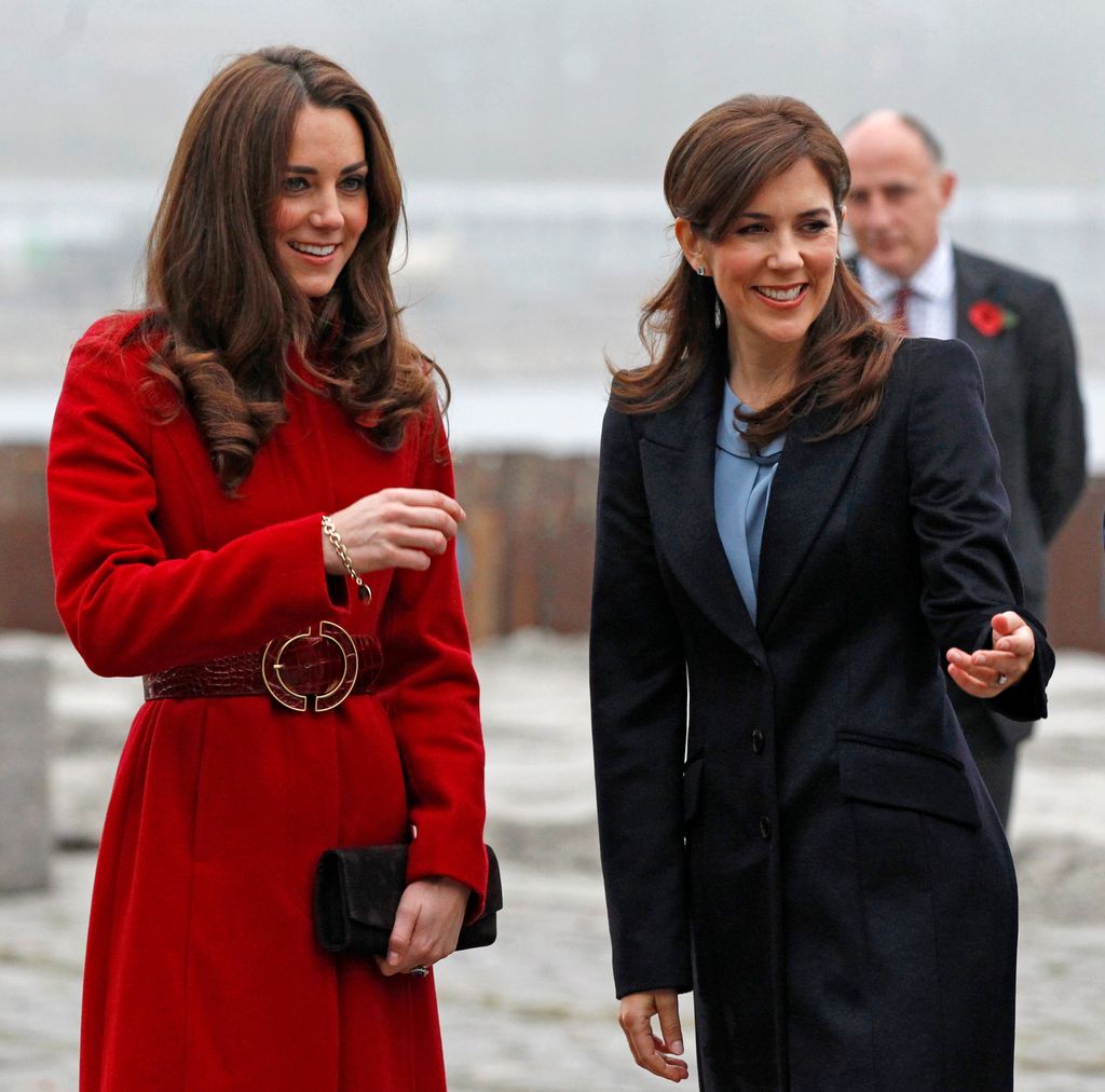 Kate Middleton and Queen Mary in Denmark, Kate wears red while Mary is in blue