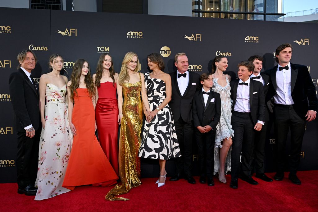 Keith Urban, Sunday Rose Kidman-Urban, Faith Margaret Kidman-Urban, Sybella Hawley, Nicole Kidman, Antonia Kidman, Craig Marran, Alexander Kidman Marran, Lucia Hawley, and guest attend the 49th AFI Life Achievement Award Gala Tribute Celebrating Nicole Kidman at Dolby Theatre on April 27, 2024 in Hollywood, California