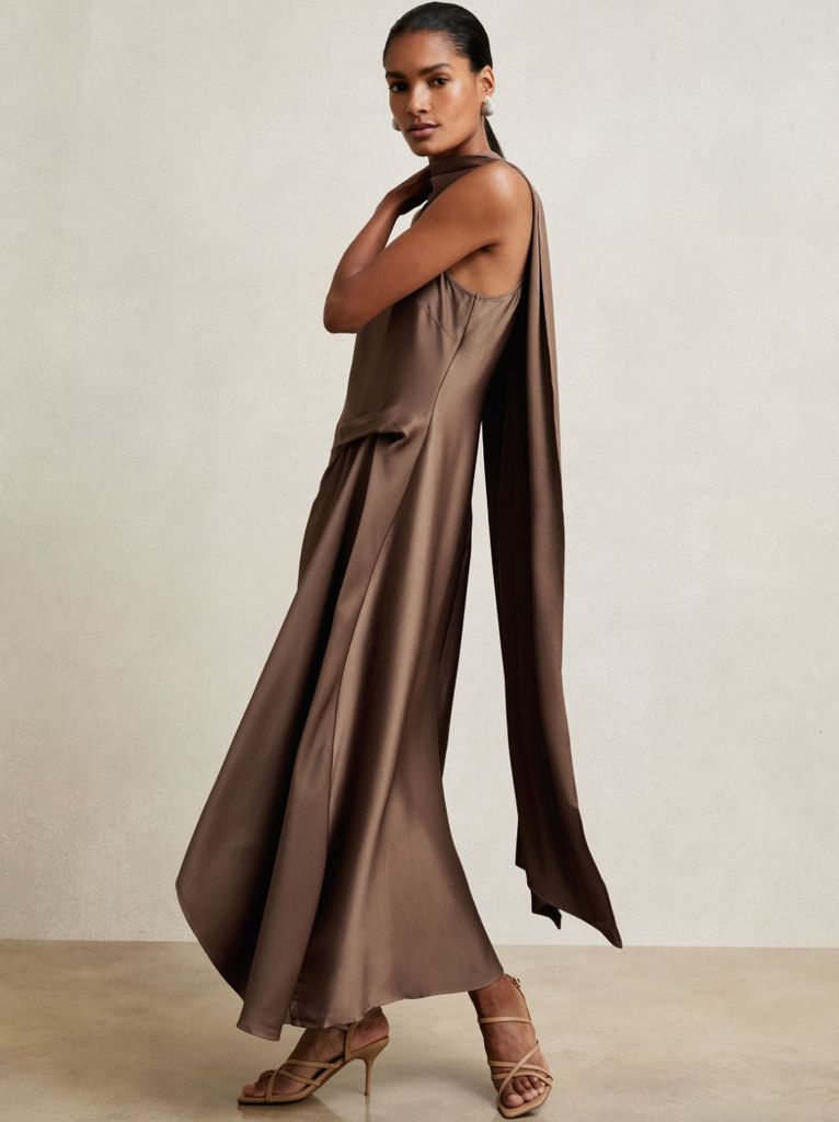 Reiss Brown Scarf Neck Dress