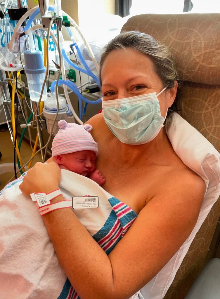 Photo shared by Dylan Dreyer on Instagram in honor of her son Rusty's third birthday on September 29, 2024 of her in the NICU with him after his birth
