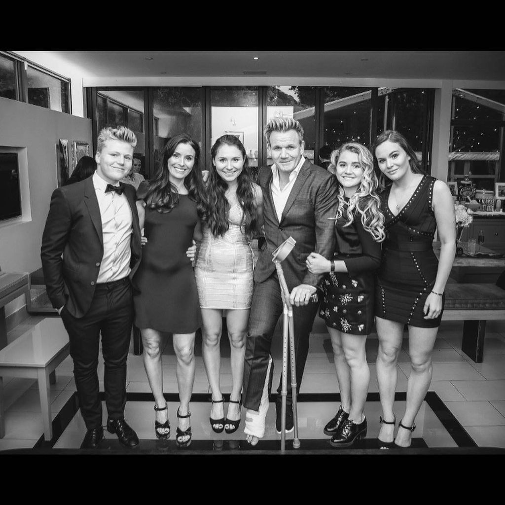 Jack, Tana, Megan, Gordon, Tilly and Holly Ramsay smile for a family photograph