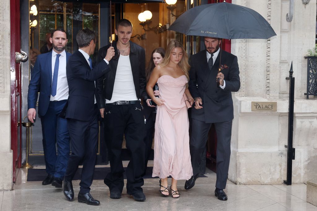 Harper Beckham steps out in pink dress