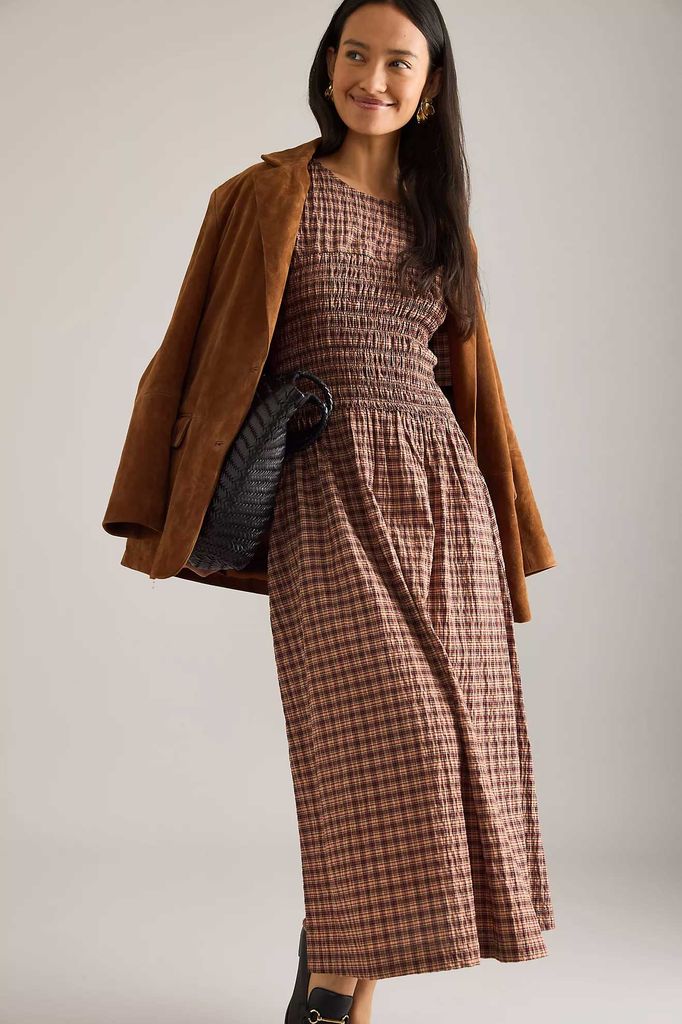 Anthropologie Fern Smocked Short-Sleeve Midi Dress