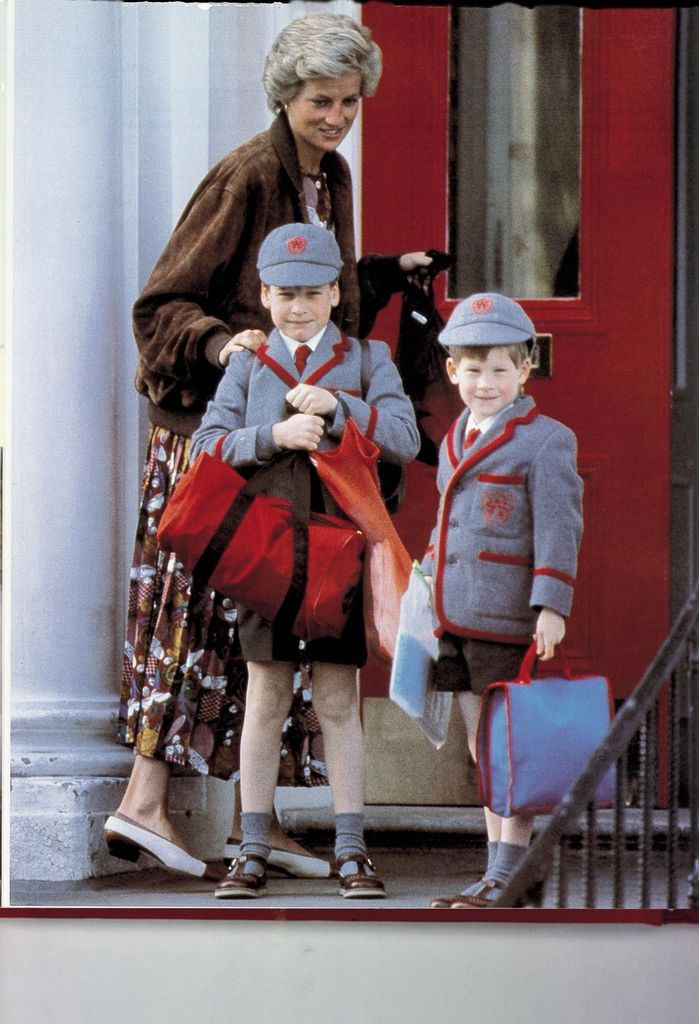 Princess Diana with william and harry in school uniform
