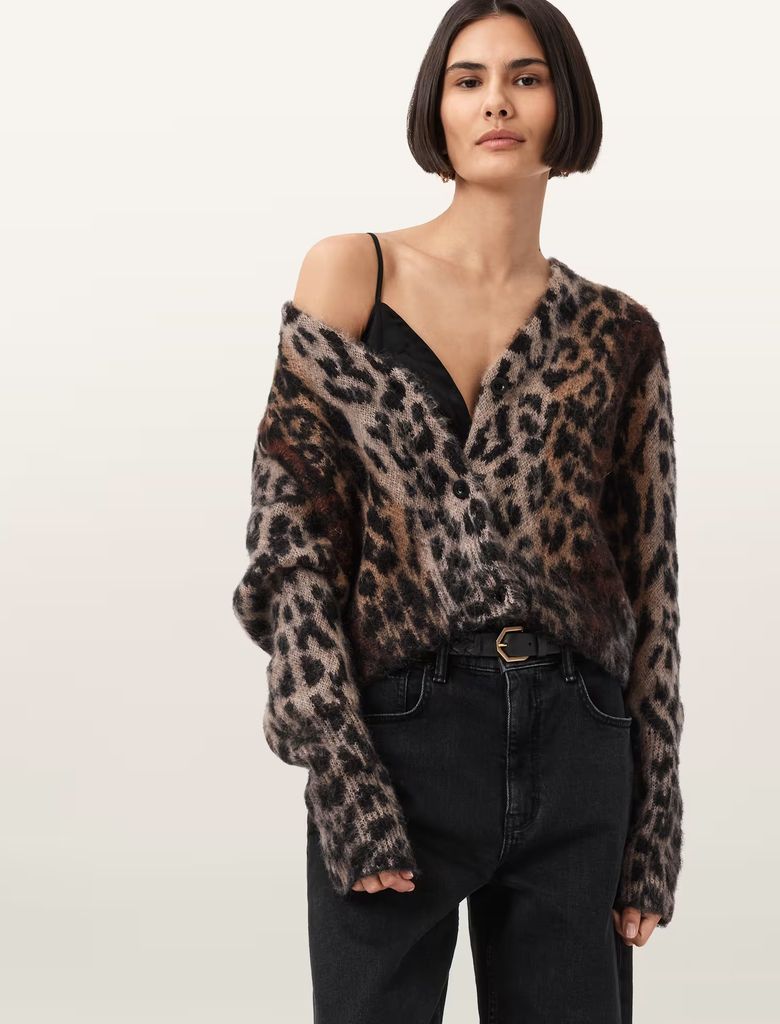 Kardigan Potong AllSaints Wick Leopard Jacquard