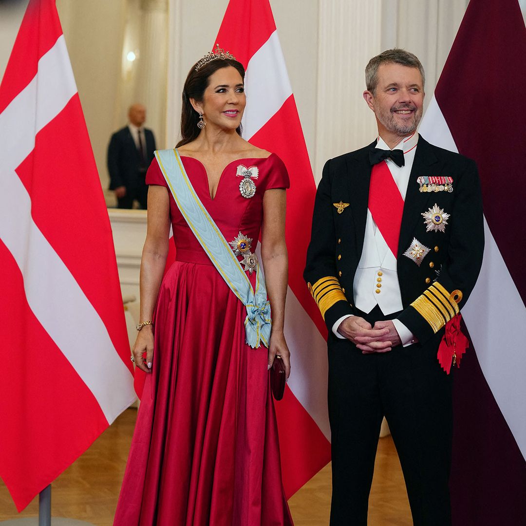 Queen Mary wows in diamond tiara and red ballgown at Latvia state banquet