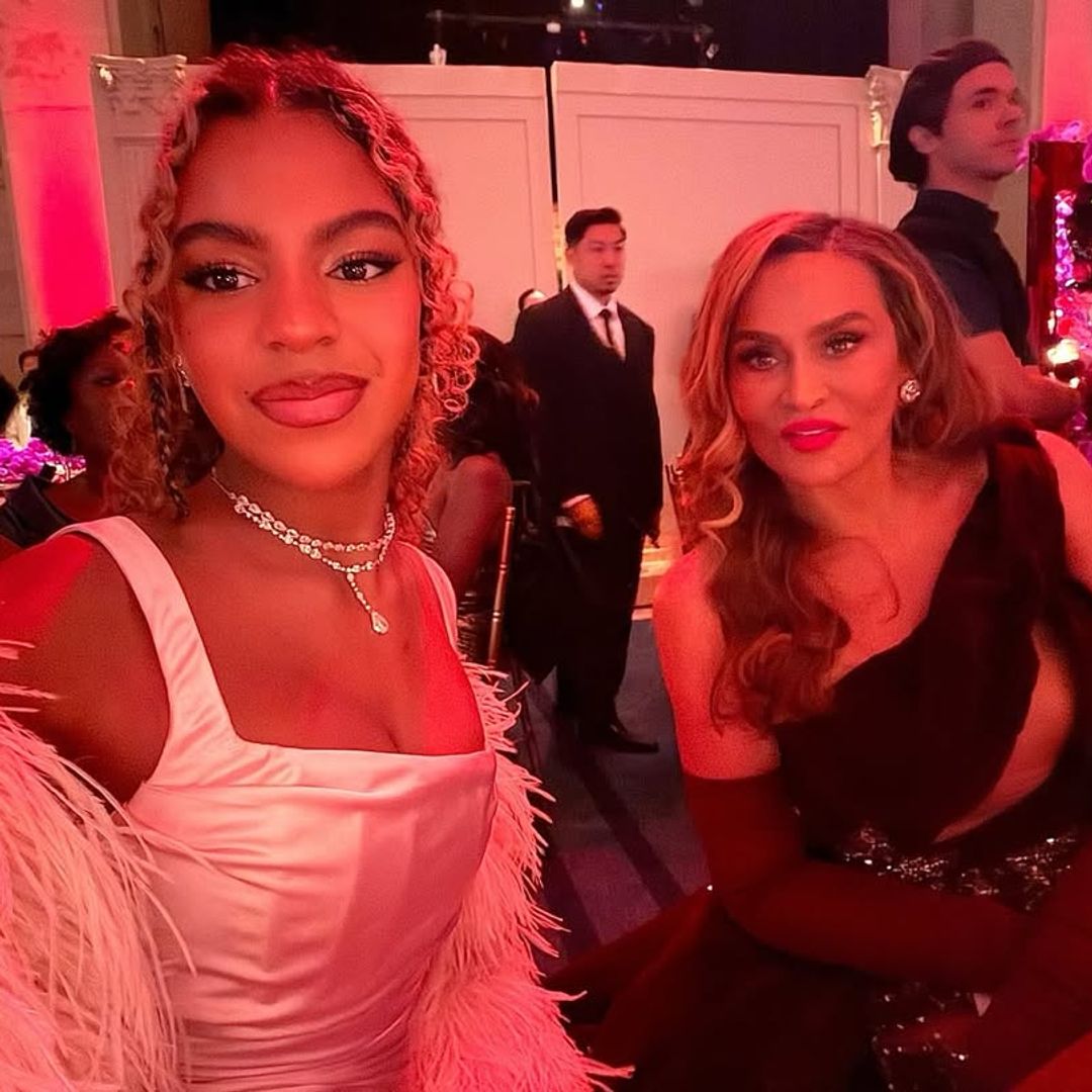 Blue Ivy is mom Beyoncé's twin in luxe gown with feathers