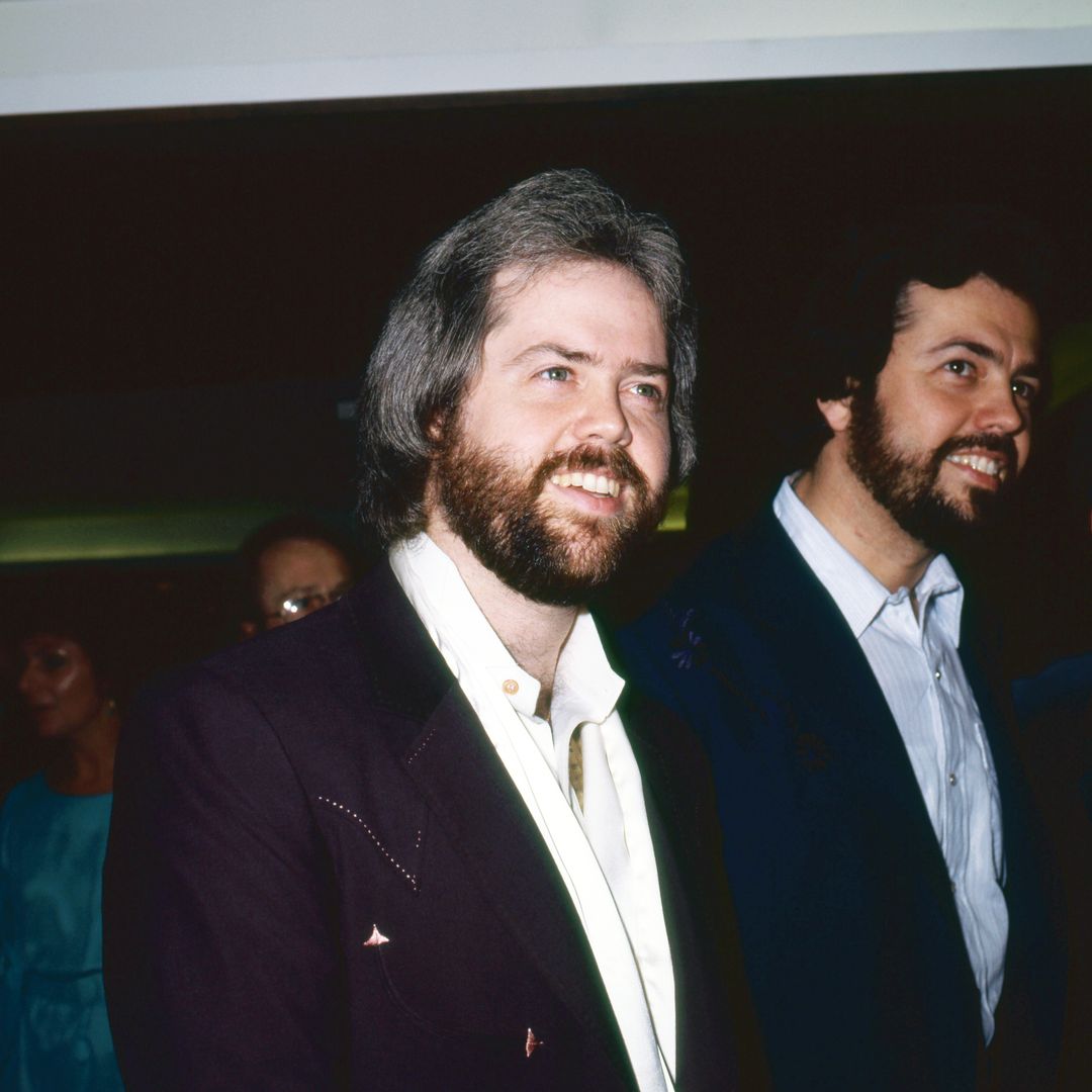 View of American Pop musicians Merrill Osmond (left) and Alan Osmond, of the group the Osmond Brothers, London, England, April 5, 1985
