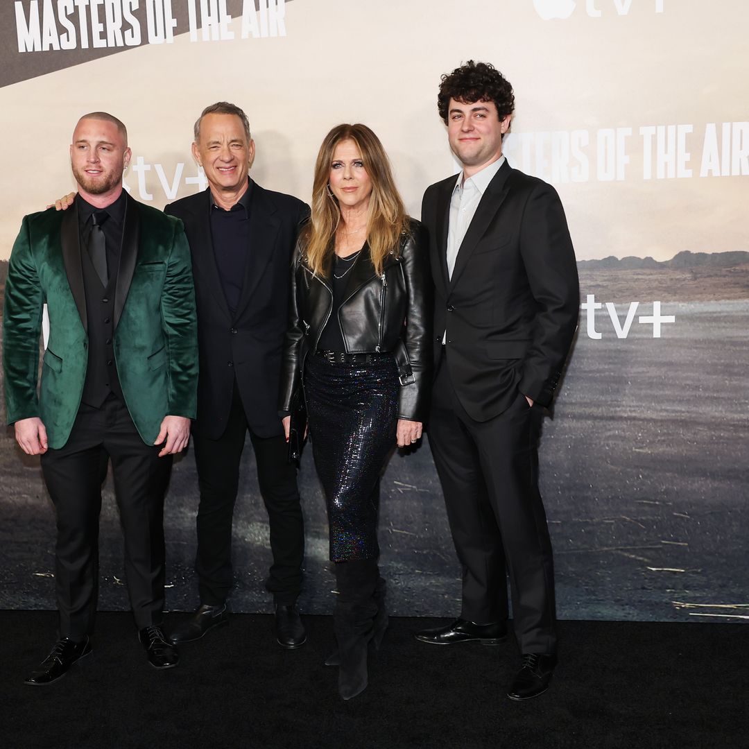 Chet Hanks, Tom Hanks, Rita Wilson, and Truman Hanks attend the world premiere of Apple TV+'s "Masters Of The Air" at Regency Village Theatre on January 10, 2024 in Los Angeles, California.