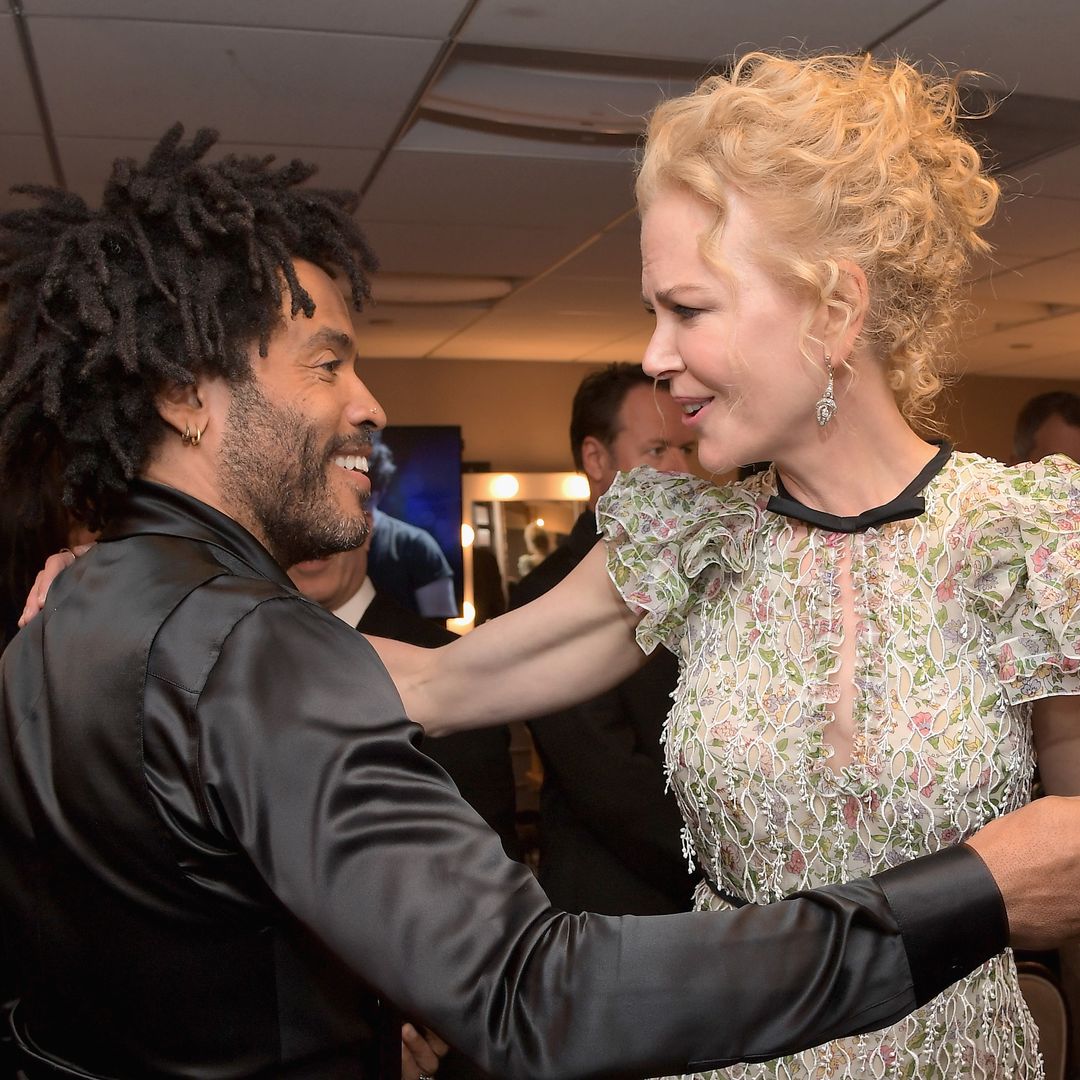 Recording artist Lenny Kravitz (L) and actress Nicole Kidman  pose in the green room during the Hollywood Film Awards on November 6, 2016 in West Hollywood, California.